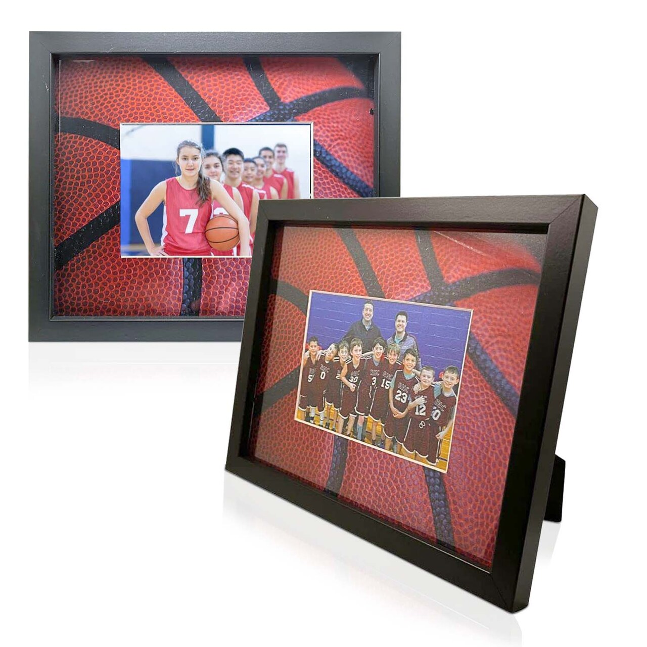 iFrame Commemorative Basketball Sports Athletics Frame I Fits 5x7 Photograph, Real Wood Black Finish, Desktop, Table Or Wall Mount I Shatterproof Plexiglass I Made in the USA